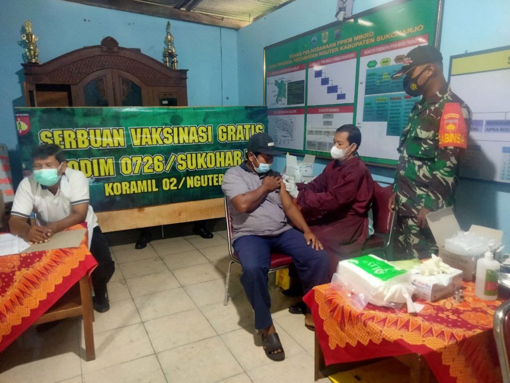 Sasar Warga Desa Pengkol Kec. Nguter, Kodim Kembali Laksanakan Serbuan Vaksinasi Sinovac Dosis ke 2