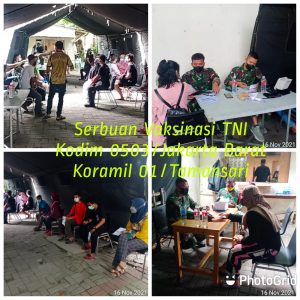 495 Warga DKI Jakarta yang tervaksin di Serbuan Vaksinasi Koramil Tamansari, Kodim 0503 Jakarta Barat