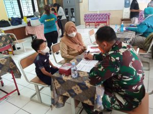 Koramil 04/Pulogadung Bersama Polkes Matraman Menggelar vaksinasi Usia 6-11 Tahun