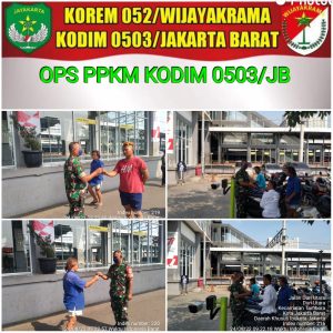 Berikan Himbauan Prokes Babinsa Koramil 02/TB Kodim 0503/JB Bagikan Masker