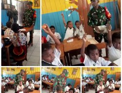 Babinsa Koramil 1714-01/Mulia Bantu Mengajar dan Membagikan Telur di Sekolah